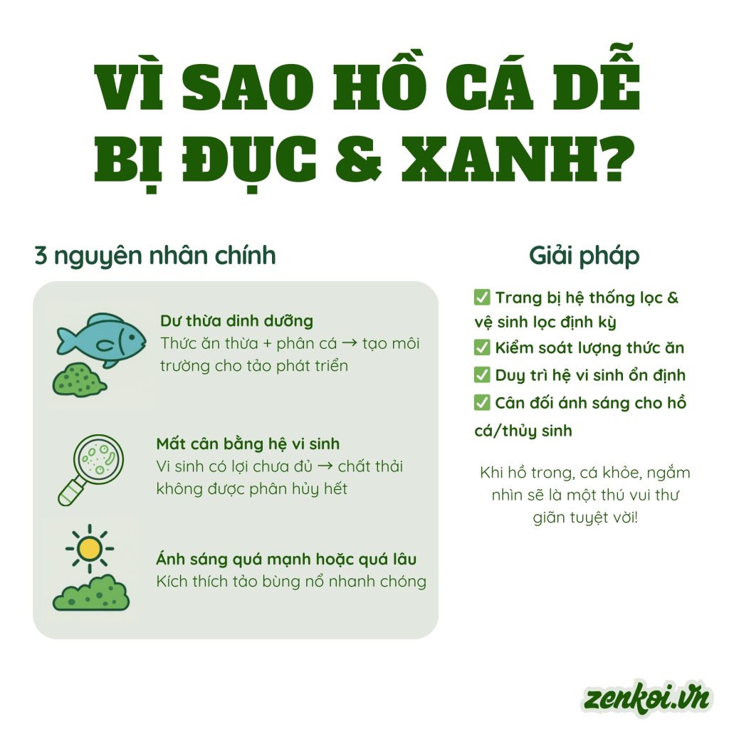 VÌ sao hồ cá dễ bị đục và xanh