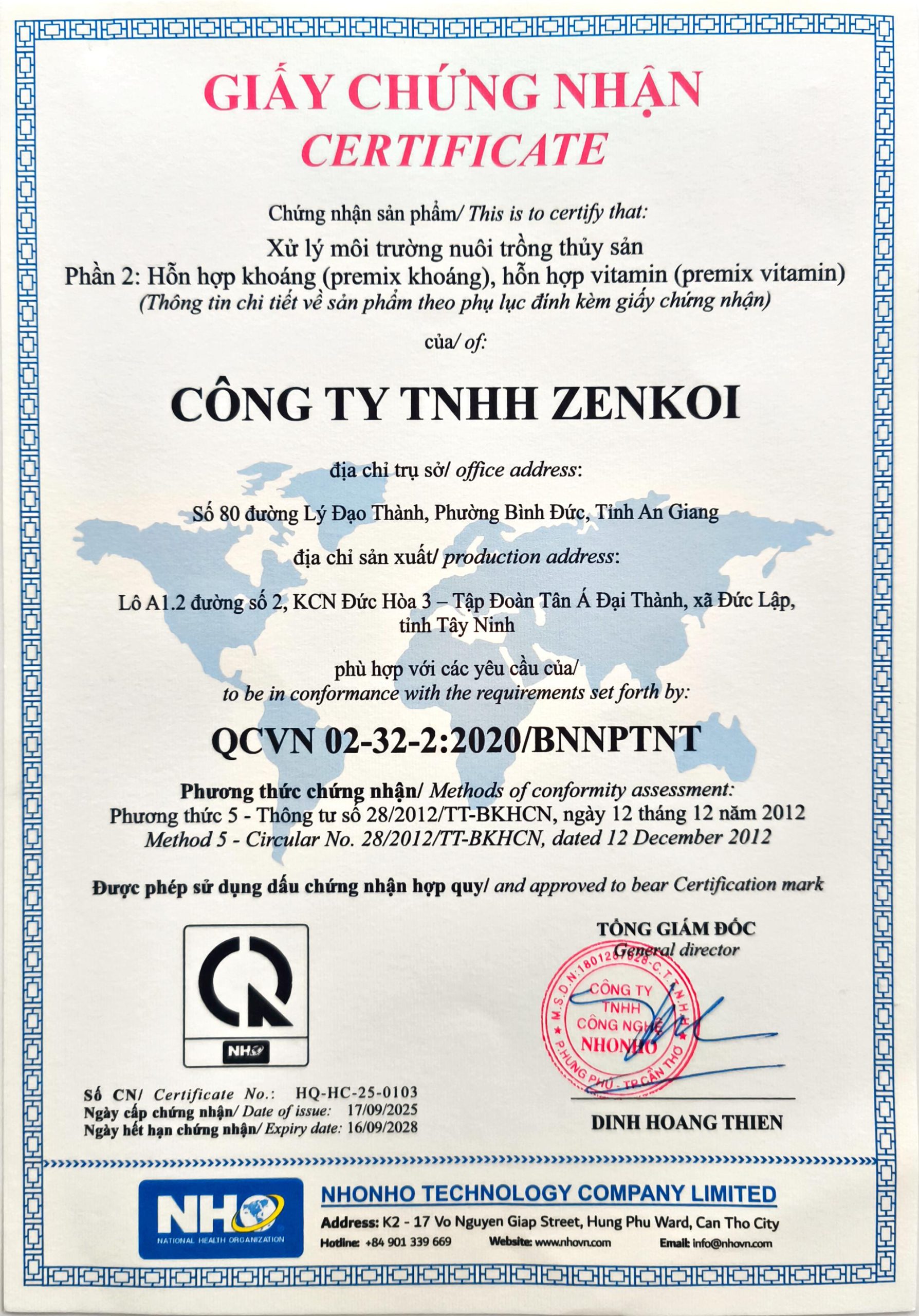 Zenkoi chứng nhận